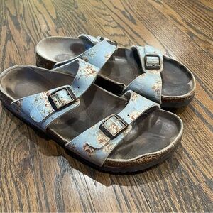 BIRKENSTOCK Blue Rose Floral Faux Leather Arizona Sandals
